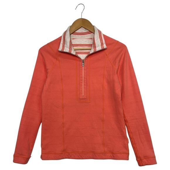 Tommy Bahama Pullover Top Womens Medium Orange Stripe Reversible Half Zip Preppy - Picture 2 of 13